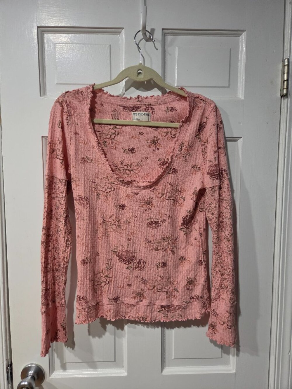 Free People We The Free Clover Printed Floral Waffle Thermal Top Pink L